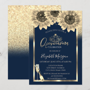 Invitation Paillettes, Tournesols, Diadème en verre bleu pour