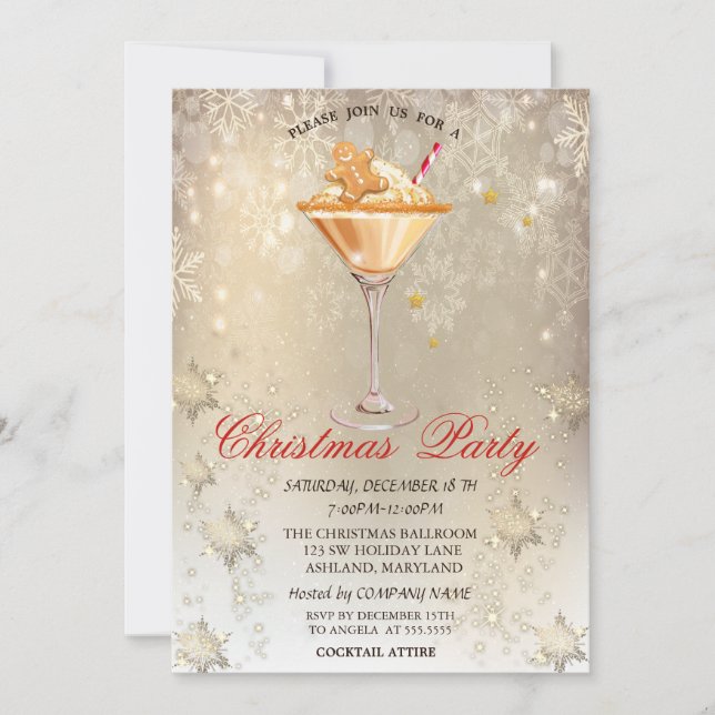Invitation Pain d'épice Boire Snowflakes Gold Party (Devant)