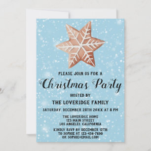 Invitation Pain d'épice Fête de Noël Étoile Bleue Neige