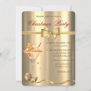 Invitation Pain d'épices Cookie Bow Gold Christmas Party