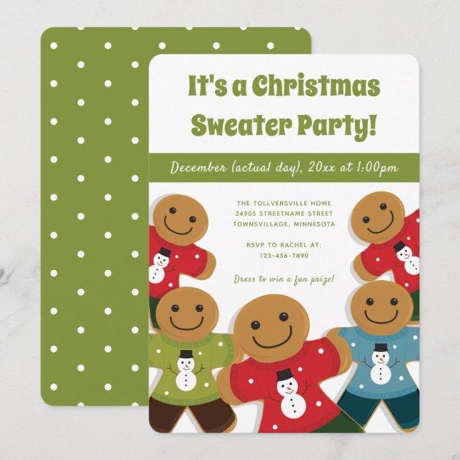 Invitation Pain d'épices Homme de Noël Sweat Party Vert (Devant / Derrière)