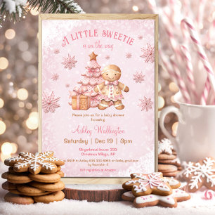 Invitation Pain d'épices Homme Fille Baby shower de Noël rose