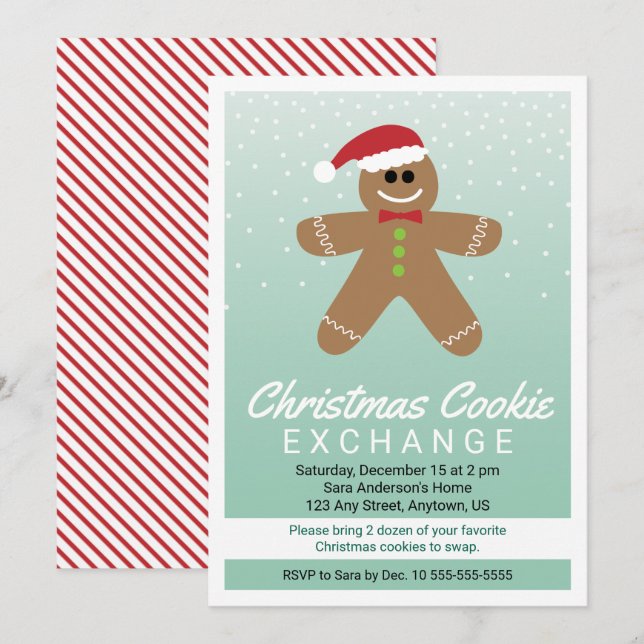 Invitation Pain d'épices Homme Noël Holiday Cookies Exchange (Devant / Derrière)