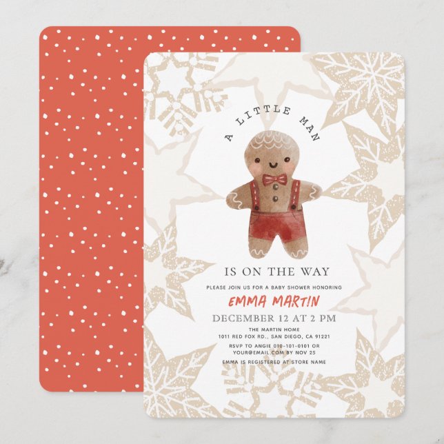 Invitation Pain d'épices Noël Baby shower de Noël (Devant / Derrière)