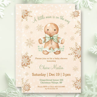 Invitation Pain d'épices Petit homme Baby shower de Noël