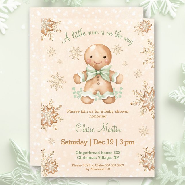 Invitation Pain d'épices Petit homme Baby shower de Noël (Gingerbread Little Man Christmas Baby Shower Invitation)