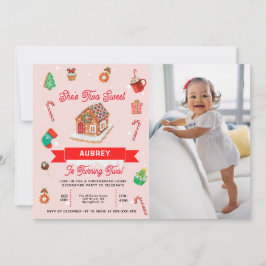 Invitation Pain d'épices rose Maison Noël Deuxième anniversai