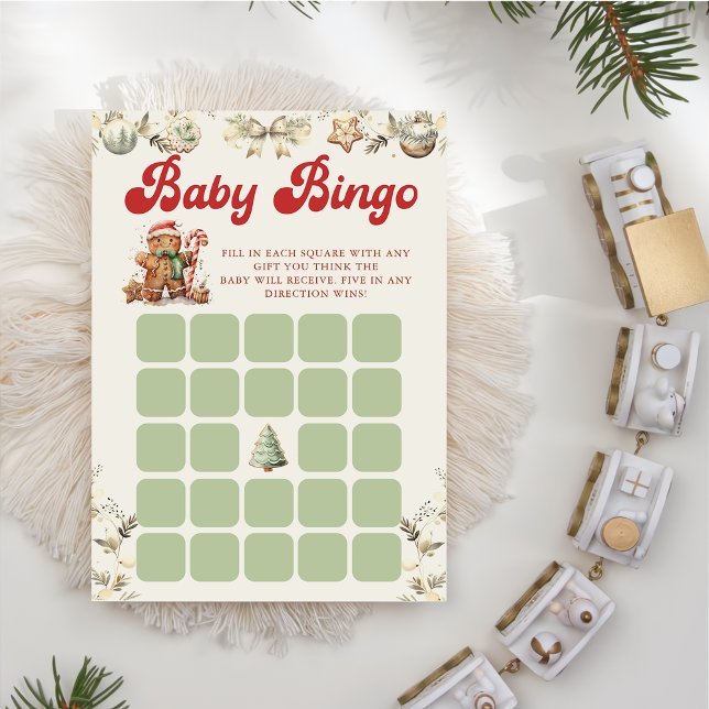 Invitation Pain d'épices vert Baby shower de Noël Bingo Jeu (Créateur téléchargé)