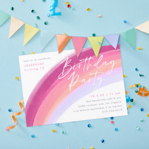 Invitation Painé Pastel violet arc-en-ciel fête d'anniversair