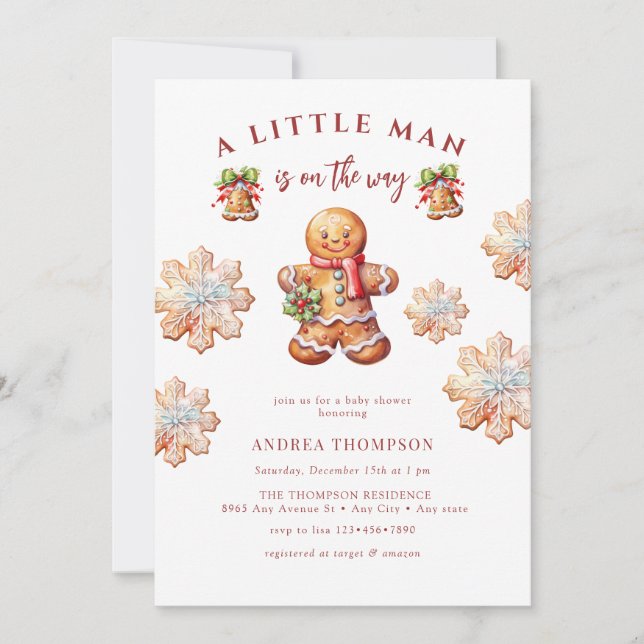 Invitation Pains d'épices | Baby shower de Noël  (Devant)