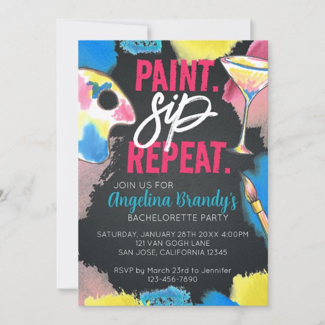 Invitation Paint and Sip Chalkboard Bachelorette Art Party (Devant)