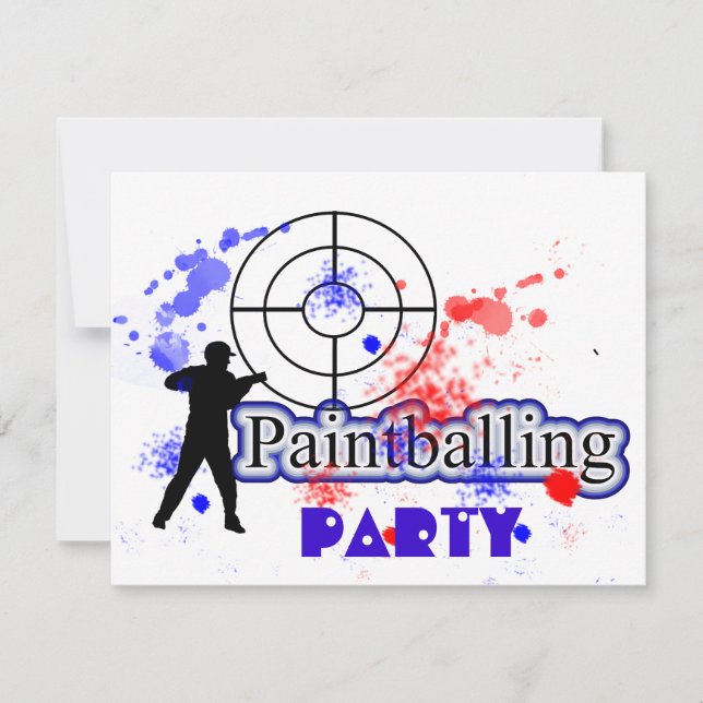 Invitation Paint Balling Party Red and Blue Paint Splats (Devant)