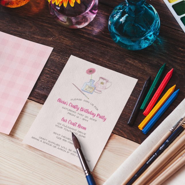 Invitation Paintbrush et Daisy Pink En vichy Party (Créateur téléchargé)