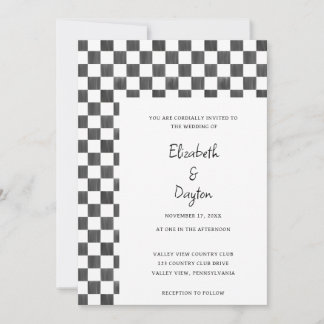 Invitation Painted Black and White Check Pattern Wedding