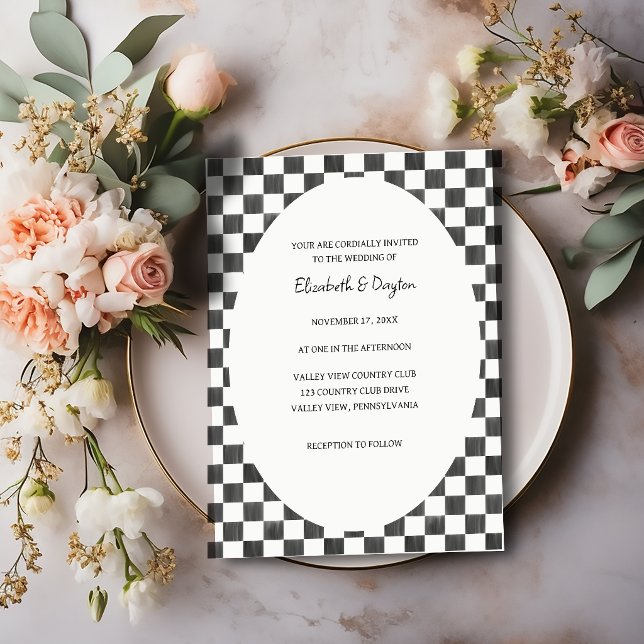 Invitation Painted Black and White Check Pattern Wedding (Créateur téléchargé)