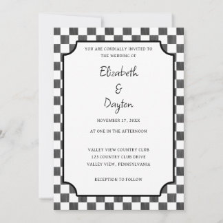 Invitation Painted Black Checkerboard Pattern Wedding