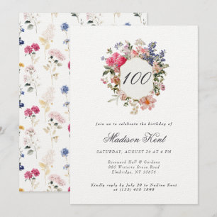 Invitation Painted Floral Crest 100e fête d'anniversaire