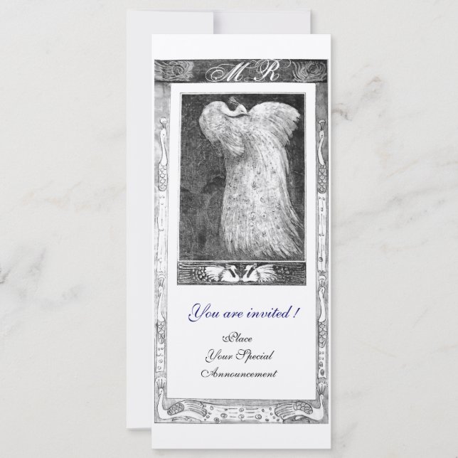Invitation Paire de paons MONOGRAMME AMOUR MARIAGE ,Noir Blan (Devant)