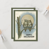 Paire d'Halloween vintage de hibou assis Lune de n