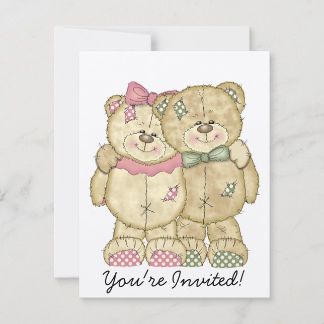 Invitation Paire d'ours en peluche - Couleurs originales (Devant)