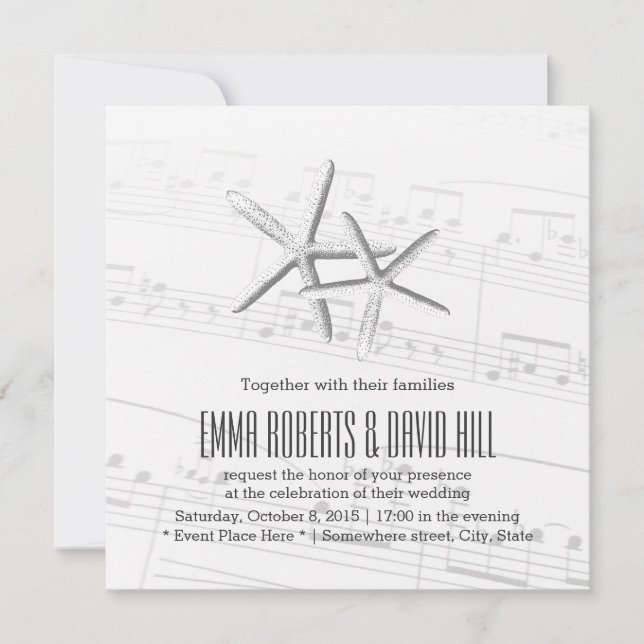 Invitation Paires élégantes de mariage musical d'étoiles de (Devant)