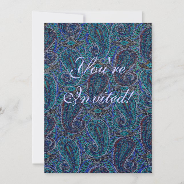 Invitation Paisley Blue Indian Boho Motif (Devant)