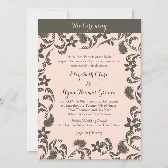 Invitation Paisley rose et Brown (Devant)