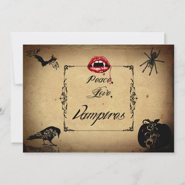 Invitation Paix, amour, et partie de Halloween de vampires (Devant)