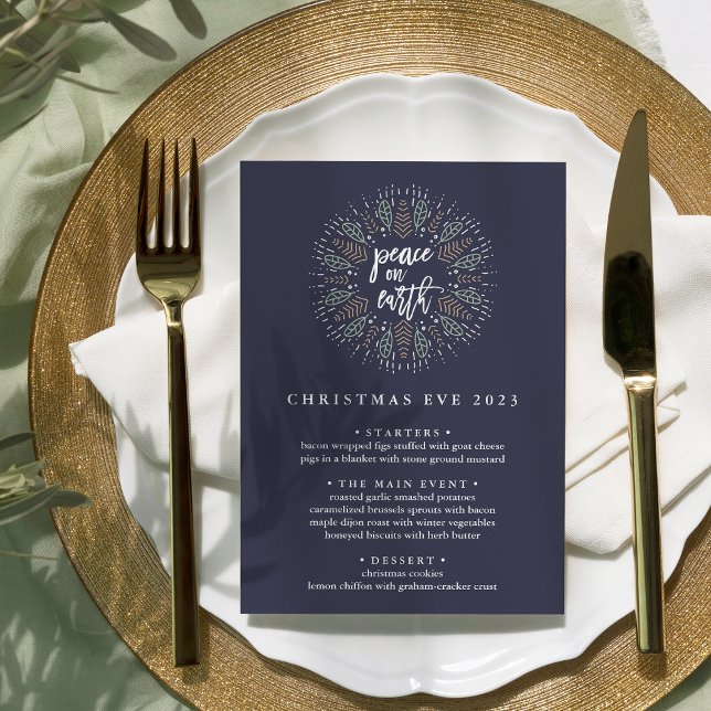 Invitation Paix sur Terre | Menu du dîner de Noël (Créateur téléchargé)