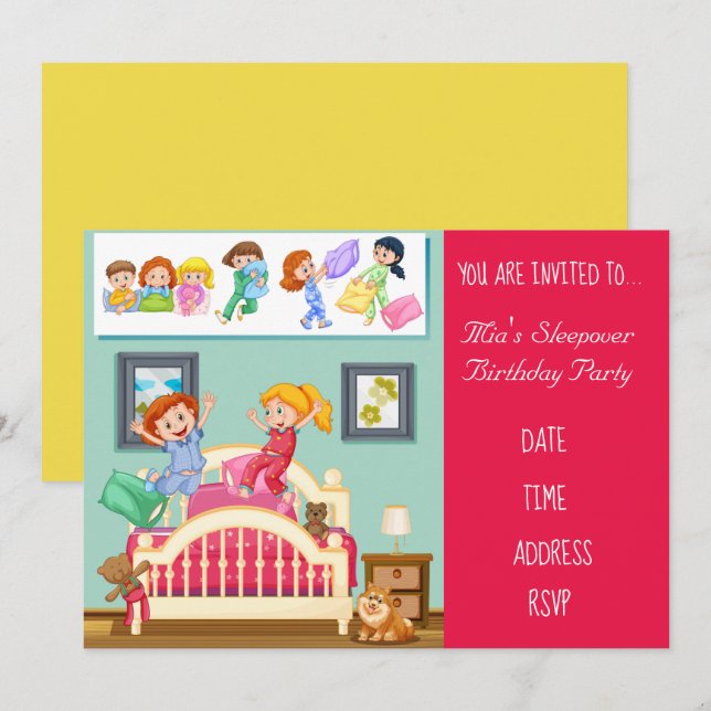 Invitation Pajama mignon Stwood couchette fête d'anniversaire (Devant / Derrière)