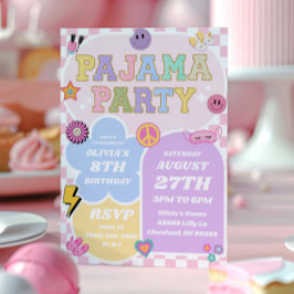 Invitation Pajama Party Preppy Varsity Patch Anniversaire