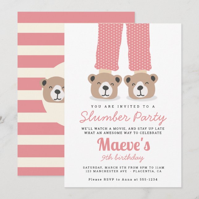 Invitation Pajama Party, Sleepover Stwood Party (Devant / Derrière)