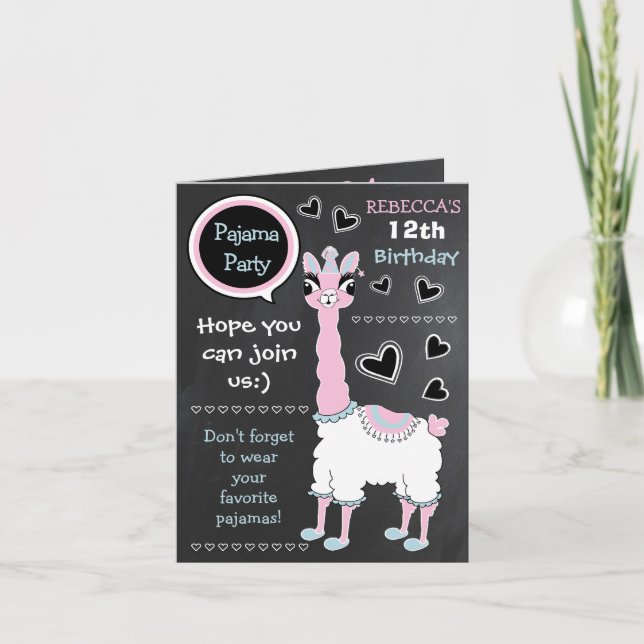 Invitation Pajama rose Llama Joueur de fête d'anniversaire (Devant)