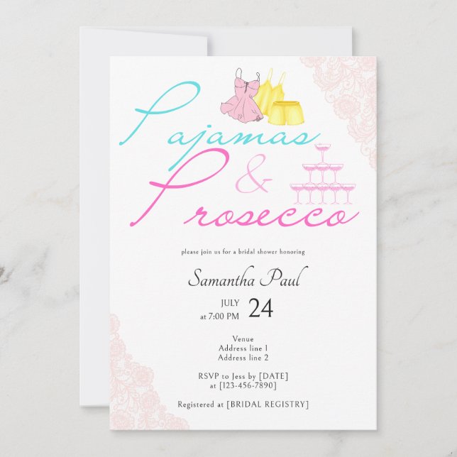Invitation Pajama Stwood Party PJs & Prosecco Fête des mariée (Devant)