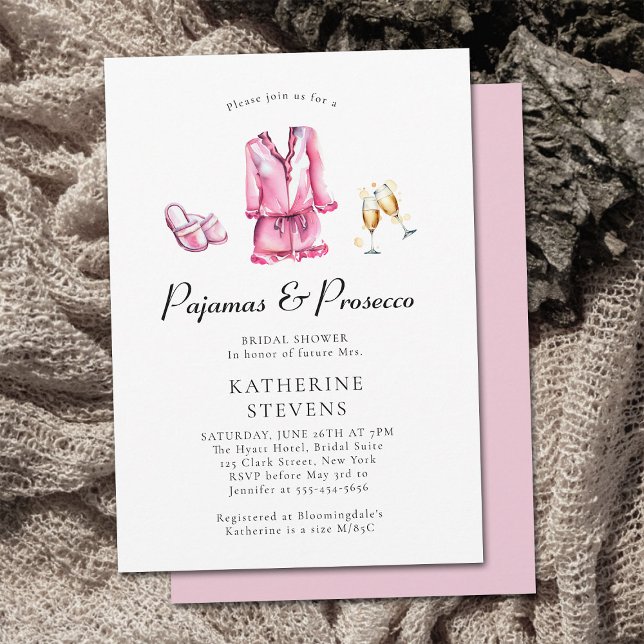 Invitation Pajamas Prosecco PJ Party Lingerie Fête des mariée (pajamas and prosecco bridal shower invitation watercolor pj champagne flutes lingerie party elegant )
