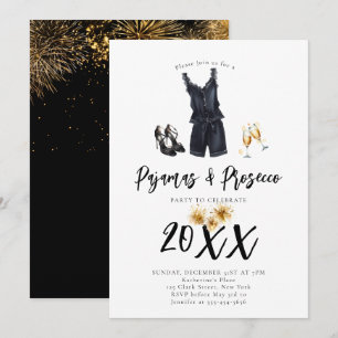 Invitation Pajamas Prosecco PJ Stwood Black New Year Party