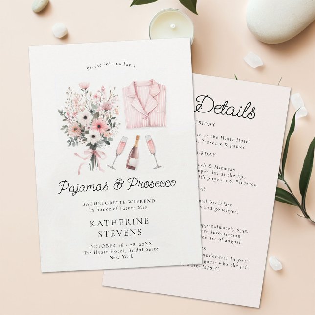 Invitation Pajamas Prosecco Wild Flora Bachelorette Itinérair (pajamas prosecco bachelorette itinerary invitation champagne wildflowers lingerie pj elegant classy )