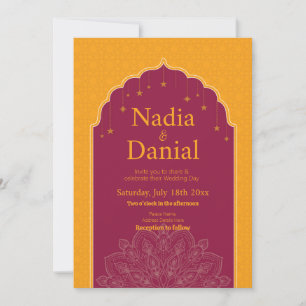 Invitation Palais du Temple Indien mariage Étoiles de moutard