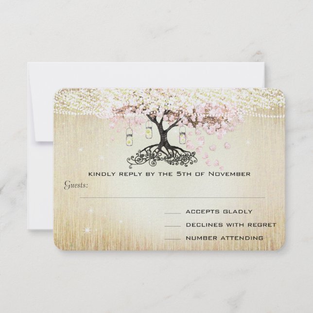 Invitation Pale Dogwood Heart Leaf Tree Mariage Or Invite (Devant)