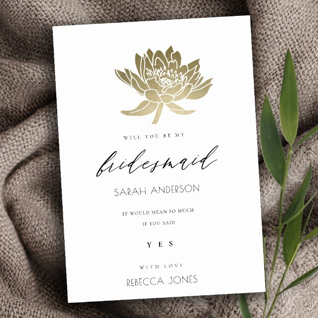 INVITATION PÂLE GLAMOREUX OR BLANC LOTUS FLORAL BRIDESMAID (Créateur téléchargé)