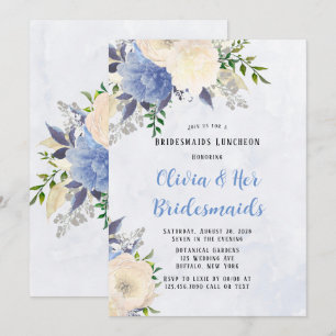 Invitation Pale Jaune Dusty Blue Peony Bridesmaiers Déjeuner