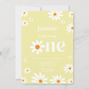 Invitation Pale Jaune Super Fleurs de marguerite 1er annivers