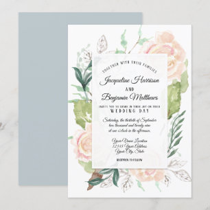 Invitation Pale Mist Elegant Aquarelle Art Floral Ivory Rose