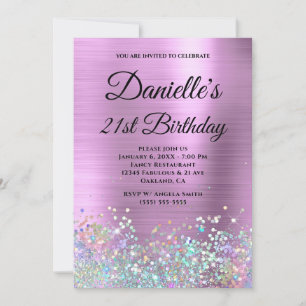 Invitation Pâle Monogramme Holographique Pailleté en Feuille 