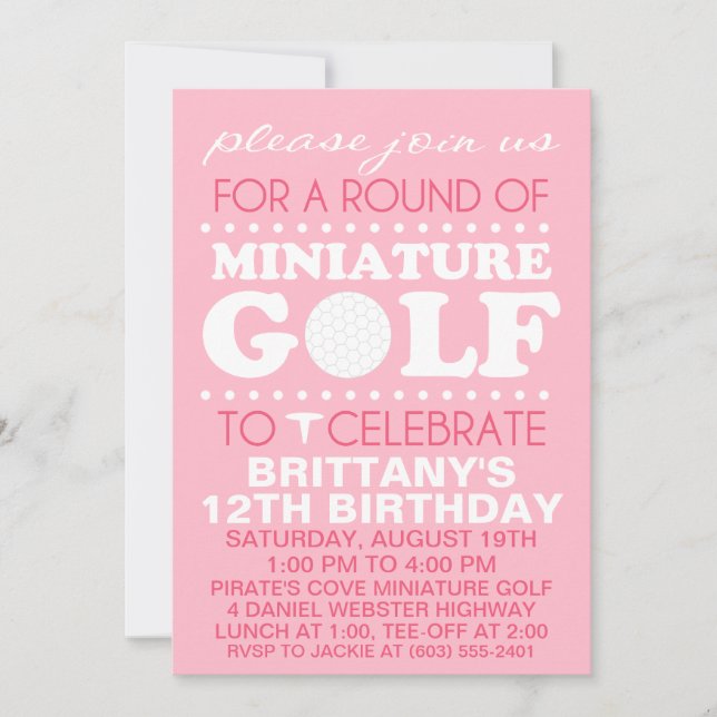 Invitation Pale Pink Tee Time Miniature Golf Anniversaire (Devant)