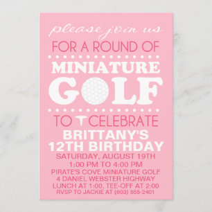 Invitation Pale Pink Tee Time Miniature Golf Anniversaire