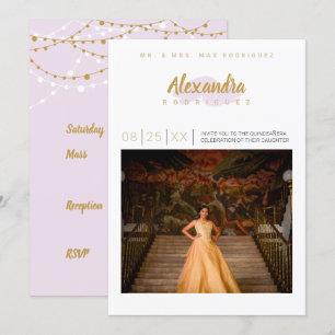 Invitation Pale Purple & Gold Photo Quinceanera