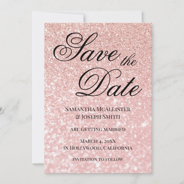Invitation Pale Rose Gold Bokeh Parties scintillant Enregistr (Devant)