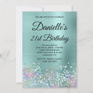 Invitation Pale Turquoise Parties scintillant Holo Fancy Mono