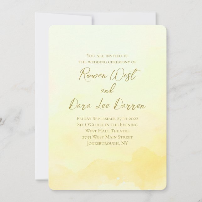 Invitation Pale Yellow Watercolor Ombre Painting Wedding (Devant)